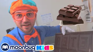 BLIPPI Visits a CHOCOLATE Factory! | Learn | ABC 123 Moonbug Kids | Educational Videos
