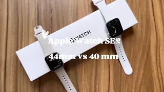 Apple Watch SE2 44mm vs 40mm size comparison on small wrist.