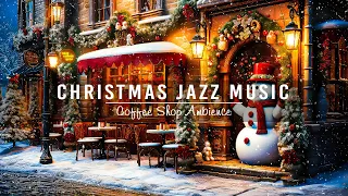 Snow Falling in Cozy Christmas Coffee Shop Ambience with Sweet Piano Jazz Music (Winter & Blizzard)