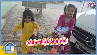 Bảo Nhi - Bảo Ngọc khệ nệ khiêng hoa khiêng bánh kem qua mừng sinh nhât ông nội