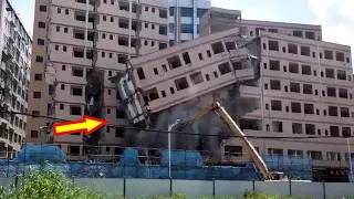 Amazing Fastest Collapse Building Demolition Dangerous Heavy Excavator Crane Machines Working