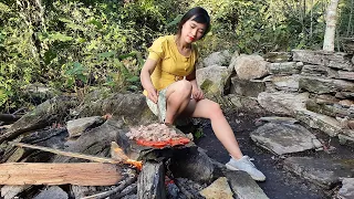 Cooking Girl: Cooking Meat On A Rock - Eating Delicious In Jungle #42