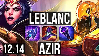 LEBLANC vs AZIR (MID) | 15/1/10, 7 solo kills, 1.3M mastery, Legendary | NA Master | 12.14