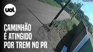 Caminhão é atingido e arrastado por trem no Paraná; veja