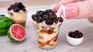 Sweet Miniature Boba Tea with Tapioca Pearls | Tiny Bubble Tea Recipe by Miniature Cooking