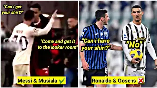 Messi and Ronaldo's reaction when young players beat them then ask for shirts