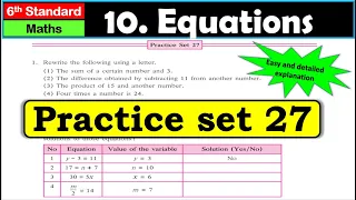 Practice set 27 | Equations | Chapter 10 | 6th standard | Maths | Maharashtra State Board