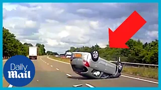 Moment drunk driver crashes car into lorry