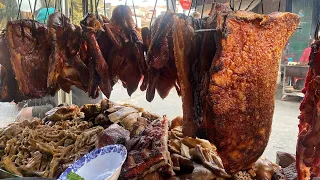 AMAZING Chopped Meat, Roasted Pork Head Skin, Duck, Chicken & More | Cambodian Street Food