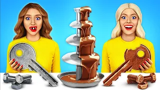 Real Food vs Chocolate Food Challenge | Eating 1 VS 100 Layers Chocolate for 24 Hours by RATATA COOL