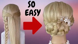 QUICK easy braided bun hairstyle in 2 minutes