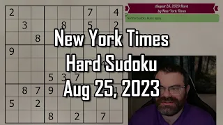 The pointing and claiming techniques are key! | NYT Hard Sudoku Walkthrough | Aug 25, 2023