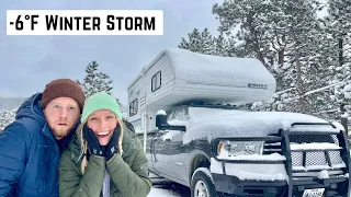 Surviving a WINTER STORM Living In A TRUCK CAMPER | Does Our Heater Work at -6ºF? Coldest Night Ever