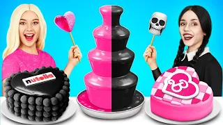 ¡Desafío de Cocinar Wednesday contra Barbie! Colorante Alimentario Rosa VS Negro por YUMMY JELLY