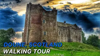 Doune and Doune Castle (Castle Leoch 😉) Relaxing Virtual Walking Tour | Scotland | 4K