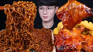 짜파구리 치즈볼 붐바스틱 치킨 먹방ASMR MUKBANG SPICY BLACK BEAN NOODLES & BBQ CHICKEN チキン チャジャンラーメン eating sounds