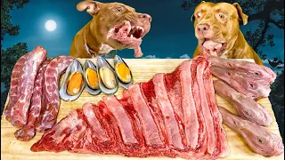 ASMR MUKBANG PITBULL EATING RAW FOODS WAGYU DUCK HEADS