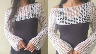 How to crochet fishnet bolero shrug / mesh shrug🤍 simple and easy steps to follow