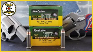 CLOSE Quarters or MILES Apart?....Remington HTP .357 Magnum vs .38 Special +P AMMO Test!