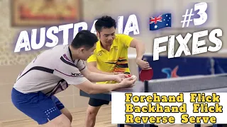 Ti Long fixes Forehand Flick, Backhand Flick, Reverse Serve technical errors for Australians