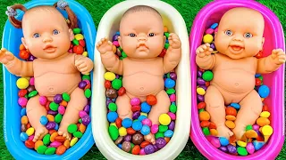 Satisfying ASMR | Magic Mixing Candy in 3 Bathtubs with PlayDoh Slime MMs & Color Grid Balls #745