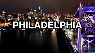 Philadelphia Skyline at Night 4K Drone Video | Philly City Tour HD Screensaver￼