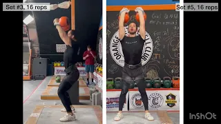 Double Half Snatch 2 x 28kg kettlebells in Frontal and Sagittal plane by Denis Vasilev