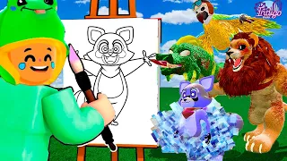 ¡DIBUJO LOS PERSONAJES de INDIGO PARK y COBRAN VIDA en ROBLOX! 🐸 SIMBA