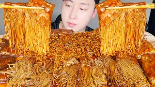 ASMR SPICY BLACK BEAN ENOKI MUSHROOMS 짜장 불닭 팽이버섯 먹방 咀嚼音 えのき EATING SOUNDS MUKBANG JIN ASMR🥵🥵