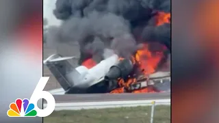 Private jet CRASHES into car and bursts into flames on I-75 in Naples, Florida