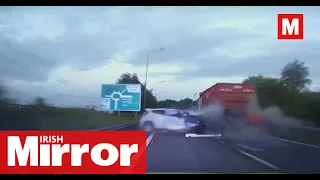 Moment teen driver's car 'explodes' as he crashes into lorry during A180 police chase