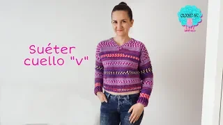 Saco/ suéter cuello v a crochet unisex y todas las tallas