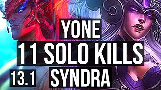 YONE vs SYNDRA (MID) | 11 solo kills, Rank 8 Yone, 13/5/14, Dominating | KR Grandmaster | 13.1