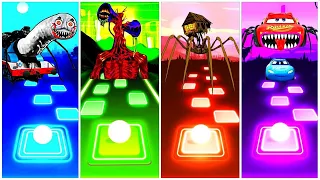 Spider House Head vs Thomas Train exe vs Siren Head vs Lightning Mcqueen Eater l Tiles Hop EDM Rush!