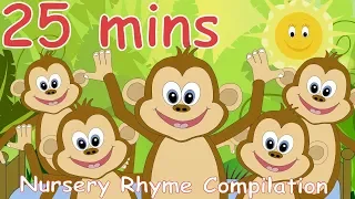 5 Little Monkeys Jumping On The Bed And Lots More Nursery Rhymes! 25 minutes!