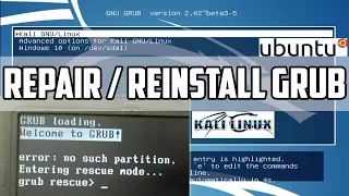 Grub Rescue : Repair, Restore Ubuntu | Kali Linux Grub Bootloader using Live CD