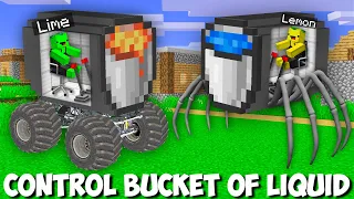 How to CONTROL LAVA vs WATER BUCKET in Minecraft ? SCARY SPIDER vs SUPER CAR BUCKET !