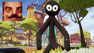 Hello Neighbor - My New Neighbor Big Stickman Act 2 Trampoline Gameplay Walkthrough