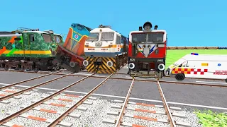 FULL SPEED TRAINS HITS THE 3 TRAINS & AMBULANCE🔺Indian Railways Simulator | TrainsFun