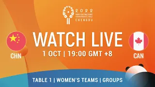 LIVE! | T1 | CHN vs CAN | WT Groups | 2022 World Team Championships Finals Chengdu