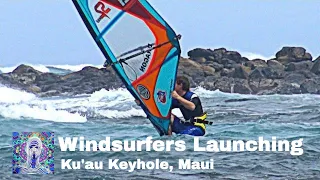 Windsurfers Launching from the Keyhole in Ku'au, Maui