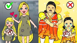 Good Student VS Bad Student - Poor Rapunzel VS Rich Squid Game Mother | Paper Dolls Story Animation