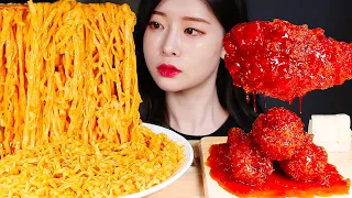 MUKBANG * SPICY CREAM CARBO FIRE CHICKEN NOODLES & SPICY FRIED CHICKEN ASMR Eating Show