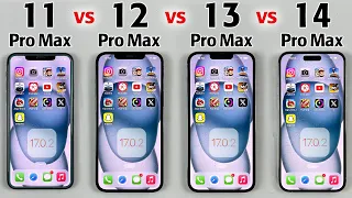 11 Pro Max vs 12 Pro Max vs 13 Pro Max vs 14 Pro Max iOS 17.0.2 SPEED TEST - Performance improved ?