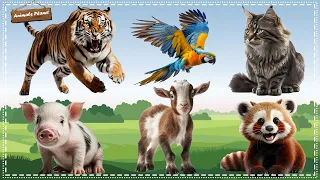 Animal Sounds and Funny Animal Videos: Tiger, Parrot, Cat, Pig, Cow, Red Panda