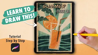 Procreate Drawing for Beginners! Vintage Summer Poster Digital Art Tutorial (step by step)