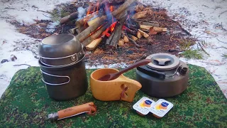 Однодневный одиночный поход. Полевая кухня: Чечевичный суп в зимнем лесу.