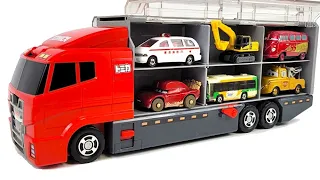 【トミカ】はたらくくるま ミニカーを箱から出してコンボイへ収納しよ☆Tomica opening and put in Okatazuke convoy