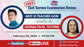 FREE Civil Service Exam Review by Teacher Gon with Mam Leonalyn M. Tayone