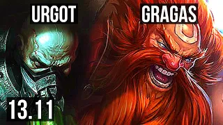 URGOT vs GRAGAS (TOP) | Rank 4 Urgot, 4/0/2, 800+ games, 900K mastery | KR Master | 13.11